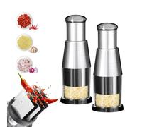 MOHXFE Pressed Garlic Chopper, Multifunctional Manual Food Presser,Manual Press Chopper, Stainless Steel Hand Food Chopper Garlic Press, for Mincing Garlic, Slicing Peppers and Onions (2PCS)