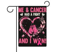 Moi et le cancer avons eu un combat et j'ai gagné Drapeaux de jardin de sensibilisation au cancer du sein Drapeau double face Drapeaux de vacances pour décoration extérieure 12,6 x 18,5 pouces