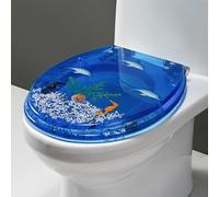 Moi, siège de toilettes fermé doux, couvercle et siège de toilettes à proximité calme et lent, effets 3D Effects Ocean série de toilettes avec coquilles et gravier, charnières en acier inoxydable,