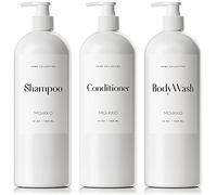MOIIKKO Lot de 3 flacons distributeurs de shampooing et d'après-shampoing Rechargeables de 946 ML avec 8 étiquettes étanches