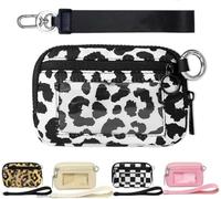 Moilkooe The Iris Wallet for Women Mini Gen, The Iris Pouch Étui pour cartes à fermeture éclair avec fenêtre pour carte d'identité, porte-clés en nylon imperméable pour femme, Blanc/léopard, Taille