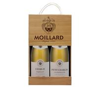 Moillard - Coffret cadeau Chablis et Petit Chablis, Chardonnay Vin Blanc, Grand Vins de Bourgogne en caisse bois (2 x 0,75L) (Lot de 6)