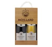 Moillard - Coffret cadeau Chardonnay et Pinot Noir, Vins rouge et blanc de Bourgogne en caisse bois (2 x 0,75L) (Lot de 6)