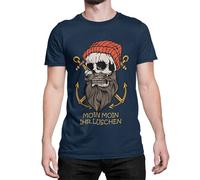 Moin Ihr Luschen Statement T-shirt vintage imprimé avec tête de mort et barbe Cadeau pour homme, marin, capitaine amusant pour la côte, les enfants Tailles S à XXXXXL - Bleu - X-Large