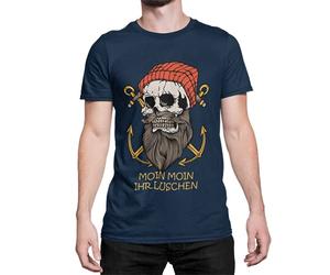 Moin Ihr Luschen Statement T-shirt vintage imprimé avec tête de mort et barbe Cadeau pour homme, marin, capitaine amusant pour la côte, les enfants Tailles S à XXXXXL - Bleu - X-Large