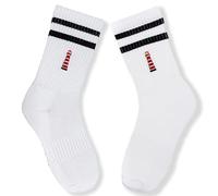 Moin Socks Chaussettes de tennis blanches avec broderie phare et rayures noires, unisexes, Blanc., 38-42