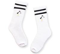 Moin Socks Chaussettes de tennis unisexe avec broderie mouette et rayures noires, Blanc., 41-46