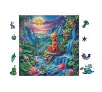 Moine en méditation près de la Cascade 100 Pièces Puzzle Créatif en Carton Anti-Déchirure Haute Densité Difficulté Moyenne Activité Manuelle Loisir Créatif Cadeau Anniversaire 28x28cm