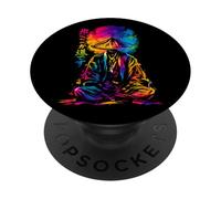 Moine Zen Méditation Japonaise Couleur Splash Illustration PopSockets PopGrip Adhésif