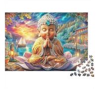 Moine Zen Puzzle 1000 Pièces Papier pour Adultes Paysage Lac Coloré Jeu de Puzzle 1000 Pièces Famille Détente Cadeau 38x26cm/1000pcs