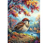 Moineau sur Une Branche dans Le Jardin d'automne 300 Pièces Puzzle pour Ado en Carton Haute Qualité Épais Mythes Conte de fées Facile Débutant Jeu De Société Cadeau Fête des Pères Petit Prix Qu