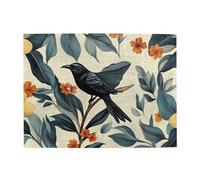 Moineaux noirs avec fleurs jaunes Puzzle en bois de 500 pièces pour adultes - Puzzle stimulant pour taille du jeu 38,1 x 51,8 cm