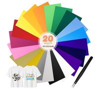moinkerin 20 Feuilles Vinyle Thermocollant avec Pince Inox 30.5X14cm Flex Thermocollant pour Tissu pour Toutes Machines de Découpe pour T-Shirts Vêtements Chapeaux Tissus