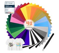 moinkerin 42 Feuilles Vinyle de Transfert de Chaleur avec Pince 30.5x20.5cm Vinyl Thermocollant Textile pour Tissu,Toutes Machines de Découpe,T-Shirts,Vêtements,Chapeaux (20 Couleurs)