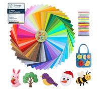 moinkerin 50 Feuilles de Feutrine Loisir Creatif avec Fil à Coudre 10x10cm Tissu en Feutre 1mm Feutrine pour kit de démarrage - Artisanat, couture, décoration manuelle (50 Coloris)