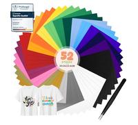 moinkerin 52 Feuilles Vinyle de Transfert de Chaleur avec Pince 30.5x25.4cm Vinyl Thermocollant Textile pour Tissu,Toutes Machines de Découpe,T-Shirts,Vêtements,Chapeaux (20 Couleurs)