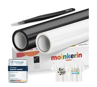 moinkerin Vinyle Flex Thermocollant Blanc et Noir pour T-Shirt Vêtements DIY - 30,5 cm x 400cm avec Pince Inox (2 Rouleaux)