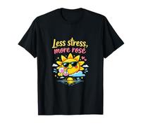 Moins de Stress, Plus de Lunettes de Soleil Rose vin Humour T-Shirt
