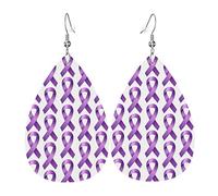 Mois de la sensibilisation à la fibrose kystique boucles d'oreilles en cuir ruban violet pour femmes et filles boucles d'oreilles pendantes esthétiques mignonnes en forme de larme