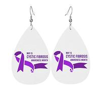 Mois de la sensibilisation à la fibrose kystique ruban violet boucles d'oreilles en Faux cuir pour femmes filles larme goutte Dangle boucle d'oreille feuille légère