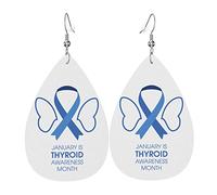 Mois de la sensibilisation à la thyroïde Ensemble de boucles d'oreilles en forme de larme en cuir Boucles d'oreilles pendantes douces et légères pour femme
