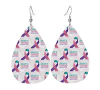 Mois de la sensibilisation à la thyroïde pendantes en cuir Clip sur boucles d'oreilles Faux PU léger larme goutte pour les femmes