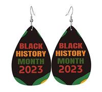 Mois de l'histoire des Noirs 2023 Clip en cuir sur boucles d'oreilles Faux PU léger Goutte en forme de goutte pour les femmes