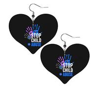 Mois de sensibilisation à la maltraitance des enfants boucles d'oreilles en cuir pour femmes boucles d'oreilles pendantes pendentif coeur goutte avec crochet cadeaux pour fille adulte