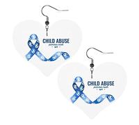 Mois de sensibilisation à la maltraitance des enfants boucles d'oreilles en cuir pour femmes boucles d'oreilles pendantes pendentif coeur goutte avec crochet cadeaux pour fille adulte