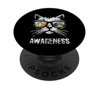 Mois de Sensibilisation à l'Autisme - Chat - Vintage - Inscription « Mom Dad » PopSockets PopGrip Adhésif
