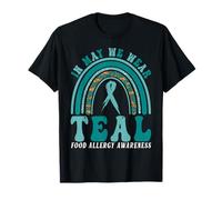 Mois de sensibilisation aux allergies alimentaires en mai, nous portons un arc-en-ciel sarcelle T-Shirt