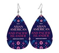 Mois du patrimoine asiatique américain et insulaire du Pacifique balancent en cuir Clip sur boucles d'oreilles Faux PU léger goutte de larme pour les femmes