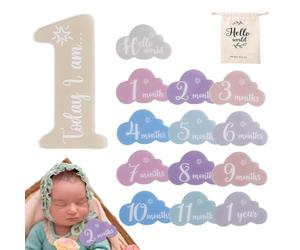 Mois Marqueur bébé,Cartes marqueurs bébé,Cartes photo des signes des mois de bébé - Marqueur mensuel en acrylique, cartes de mois en forme de, signe Bonjour, accessoires photo pour annonce de bé