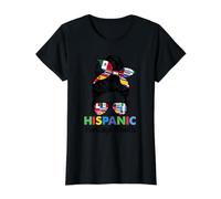 Mois National du Patrimoine hispanique Chignon désordonné hispanique T-Shirt Graphique avec Valeur, Femme, Noir, M