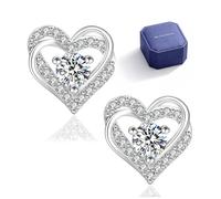 Moissaline Boucles d'oreilles en forme de cœur pour femme - En argent sterling 925 - Moissanite - Coupe brillante - Aspect diamant halo - Hypoallergéniques - Avec boîte cadeau et certificat