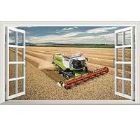 Moissonneuse-batteuse Tracteur 3D Fenêtre Magique Art Mural Autocollant Vinyle Autocollants muraux 3D 60x90cm