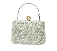 MOISTRI Pochette de soirée à franges pour femme, sac à bandoulière rigide avec fermoir en perle et cha ne dorée amovible pour fête, mariage et bal Ivoire