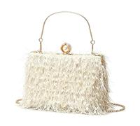 MOISTRI Pochette de soirée à franges pour femme, sac à bandoulière rigide avec fermoir en perle et cha ne dorée amovible pour fête, mariage et bal Abricot