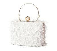 MOISTRI Pochette de soirée à franges pour femme, sac à bandoulière rigide avec fermoir en perle et cha ne dorée amovible pour fête, mariage et bal Blanc