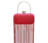 MOISTRI Pochette de soirée à franges pour femme, sac à main à poignée supérieure pailletée avec strass, cha ne bandoulière amovible pour fête et mariage Rouge
