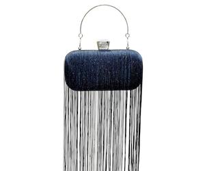 MOISTRI Pochette de soirée à franges pour femme, sac à main à poignée supérieure pailletée avec strass, cha ne bandoulière amovible pour fête et mariage Noir
