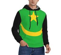Moisture-Wicking Mauritanie Patriotic Hoodie for Men - Odor-Resistant Quick-Dry Material, Loose Fit with Pocket for Workouts, Hiking, Casual