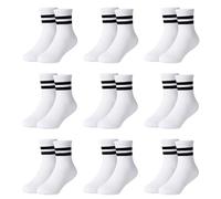 Moitiy Lot de 9 paires de chaussettes de tennis en coton pour enfant fille Chaussettes de sport Novelty Chaussettes élastiques à rayures arc-en-ciel Chaussettes pour filles et garçons, Blanc., 27-30