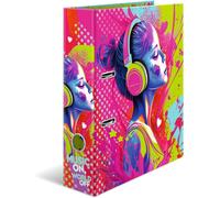 MOIUY-20102 Classeur A4 Music Girl, 7 cm de large, en carton avec impression intérieure, pour l'école et le bureau, classeur à anneaux robuste pour enfants en carton pour garçons et filles