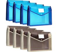 Moiuy-8 Pièces A4 Classeur En Plastique, Pochette Plastique Pochette Document Plastique A4 Enveloppe Transparente Chemise À Bouton Pression Pour Fournitures Bureaux Voyage