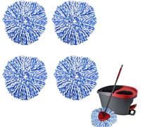 Moiuy-Lot De Têtes De Balai Rotatives En Microfibre Pour Vileda Turbo - Serpillère De Remplacement - Franges Recharge - Pour Tous Les Sols - Lavable En Machine (4 Pièces (Bleu+Blanc))