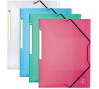 Moiuy-Oxford 2nd Life 4 Pochettes Plastiques 3 Rabats Plastique Avec Élastique Format A4 Couleurs Assorties Translucides