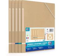 Moiuy-Oxford Touareg 5 Pochettes Cartonnées 3 Rabats À Élastique A4 Couverture Carte Recyclée Beige & Liserets Assortis