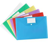 MOIUY-Pochette Documents, 6 Pochettes A4 Six Couleurs Différentes, Avec Bouton-Pression et Pochette Pour Cartes de Visite, pour le Classement, Triées pour l'école, Travail, Bureau et Maison