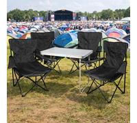 Mojawo 5 pièces Ensemble de Meubles de Camping en Aluminium 80 x 60 x 68 cm 1 x Table de Camping XL avec poignée de Transport + 4 chaises de pêche Pliantes Noir